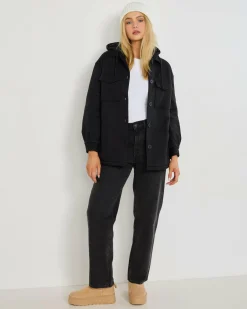 Jackets & Coats*Mooloola Claudia Hooded Shacket Black/black
