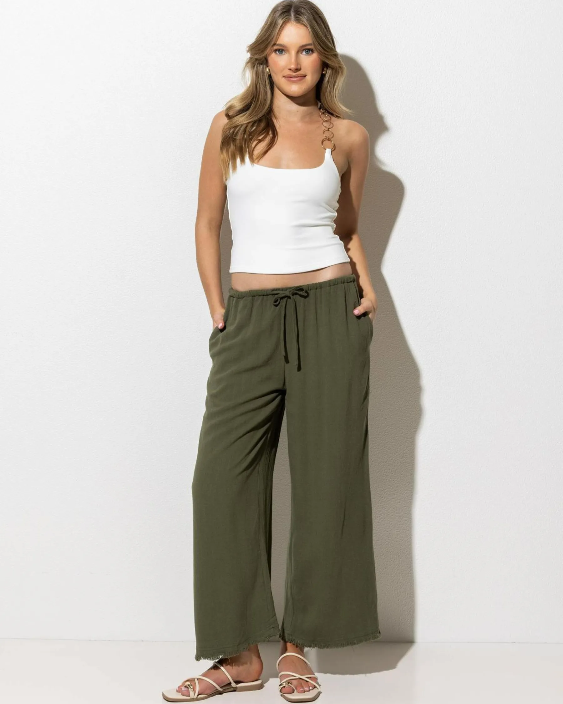 Sets|Linen Blend*Mooloola Cleo Dallis Pants Khaki