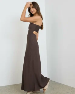 Linen Blend|Dresses*Mooloola Cleo Maxi Dress Chocolate