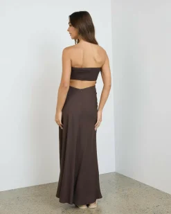 Linen Blend|Dresses*Mooloola Cleo Maxi Dress Chocolate