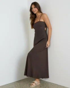 Linen Blend|Dresses*Mooloola Cleo Maxi Dress Chocolate