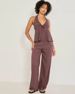 Sets|Linen Blend*Mooloola Coco Hawaii Halter Top Espresso