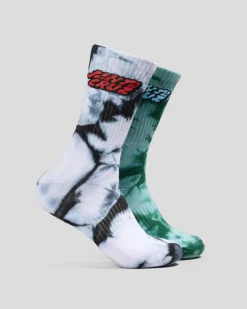 Socks*Santa Cruz Comic Stack Crew Socks 2 Pack Gn Tie Dye-blk Tie Dye