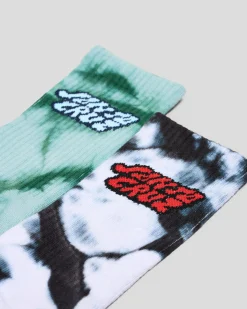 Socks*Santa Cruz Comic Stack Crew Socks 2 Pack Gn Tie Dye-blk Tie Dye