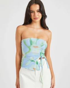 Tops*Mooloola Coraline Tube Top Blue/ Green Floral