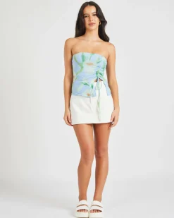 Tops*Mooloola Coraline Tube Top Blue/ Green Floral