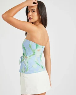 Tops*Mooloola Coraline Tube Top Blue/ Green Floral