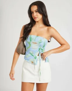 Tops*Mooloola Coraline Tube Top Blue/ Green Floral