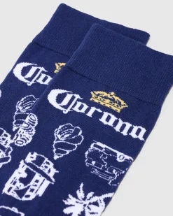 Socks*FOOT-IES Corona Outline Organic Cotton Socks Navy
