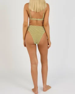 Sale Cove Stripe High Waisted Bikini Bottom Women Bikinis