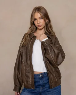 Clearance Dakota Faux Leather Bomber Jacket Women Jackets & Coats