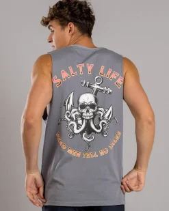 Tops & T-Shirts*Salty Life Dark Grasp Muscle Tank Lt Grey Acid