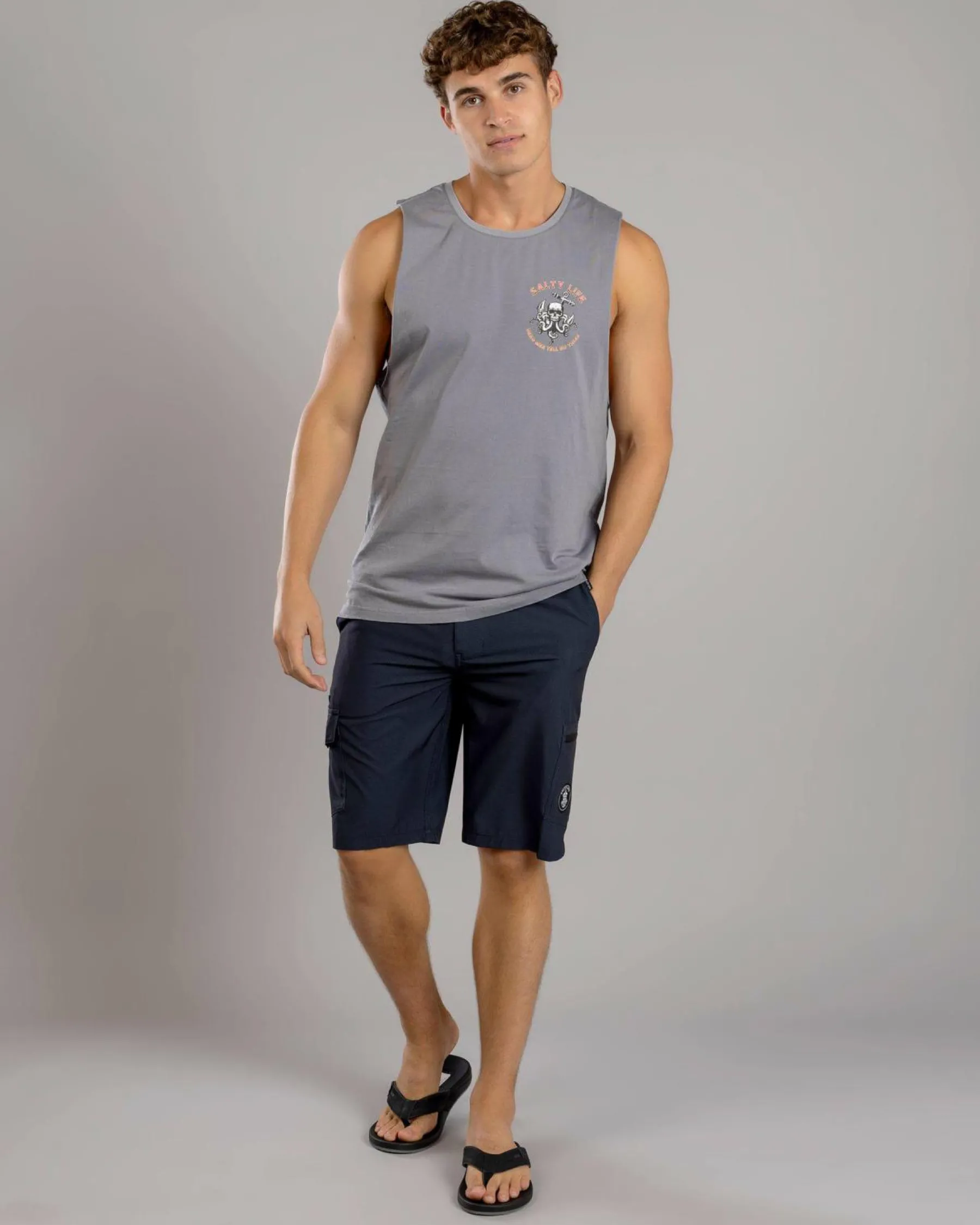 Tops & T-Shirts*Salty Life Dark Grasp Muscle Tank Lt Grey Acid