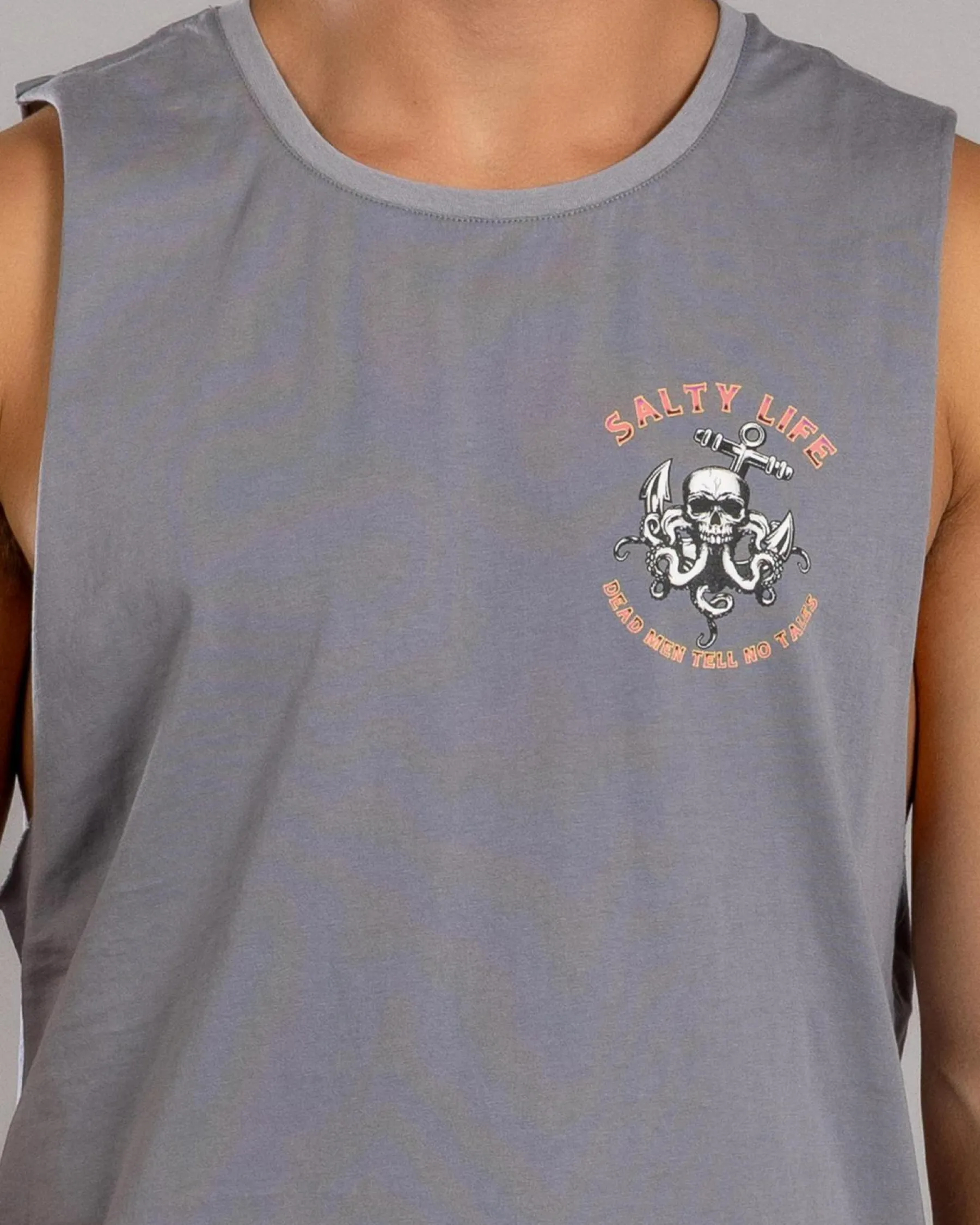 Tops & T-Shirts*Salty Life Dark Grasp Muscle Tank Lt Grey Acid