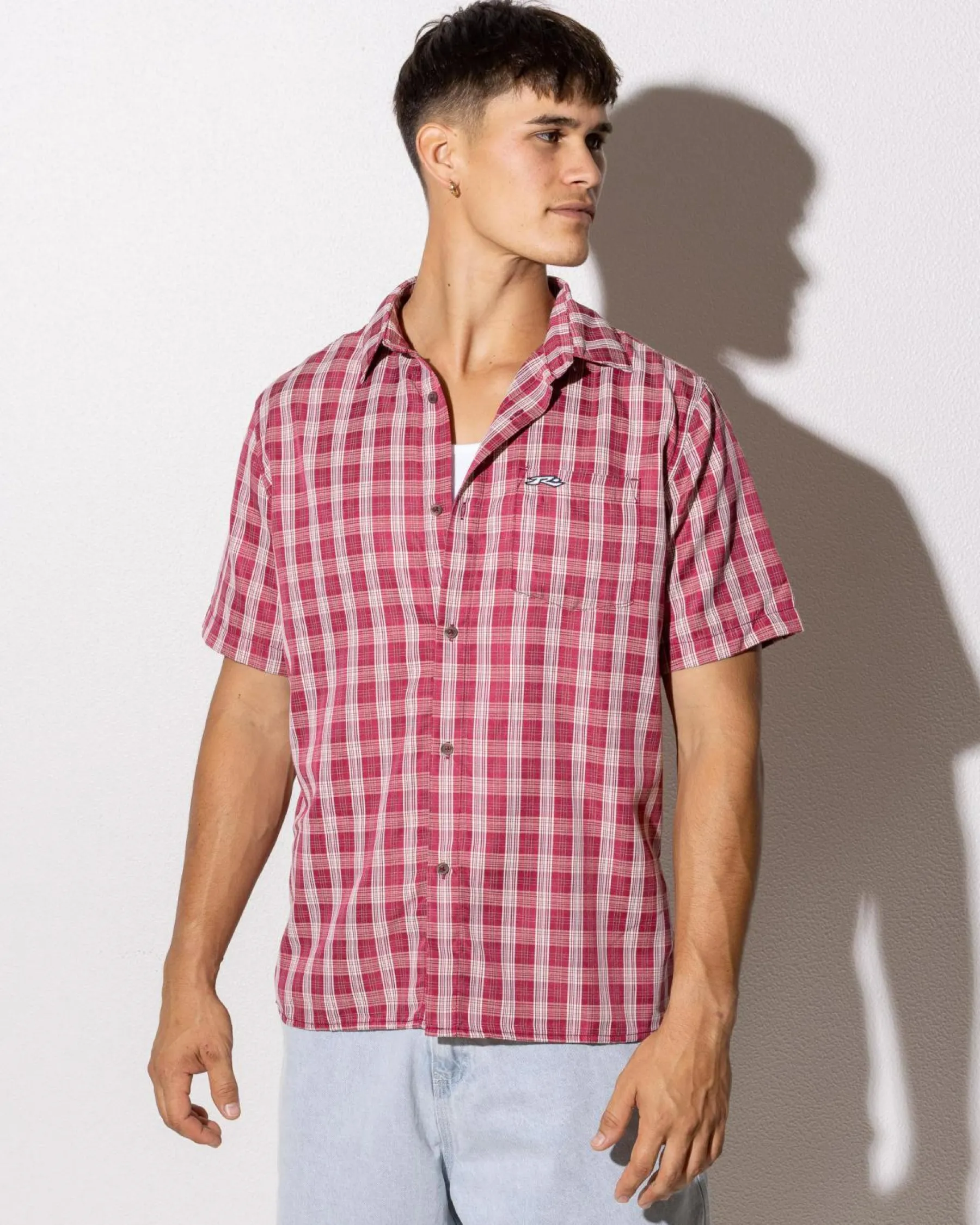 New Datsun Check Short Sleeve Shirt Tops & T-Shirts|Linen Blend
