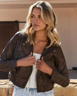 Clearance Davidson Faux Leather Jacket Women Jackets & Coats