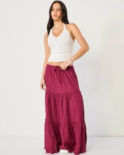 Bottoms*Mooloola Dawn Maxi Skirt Wine