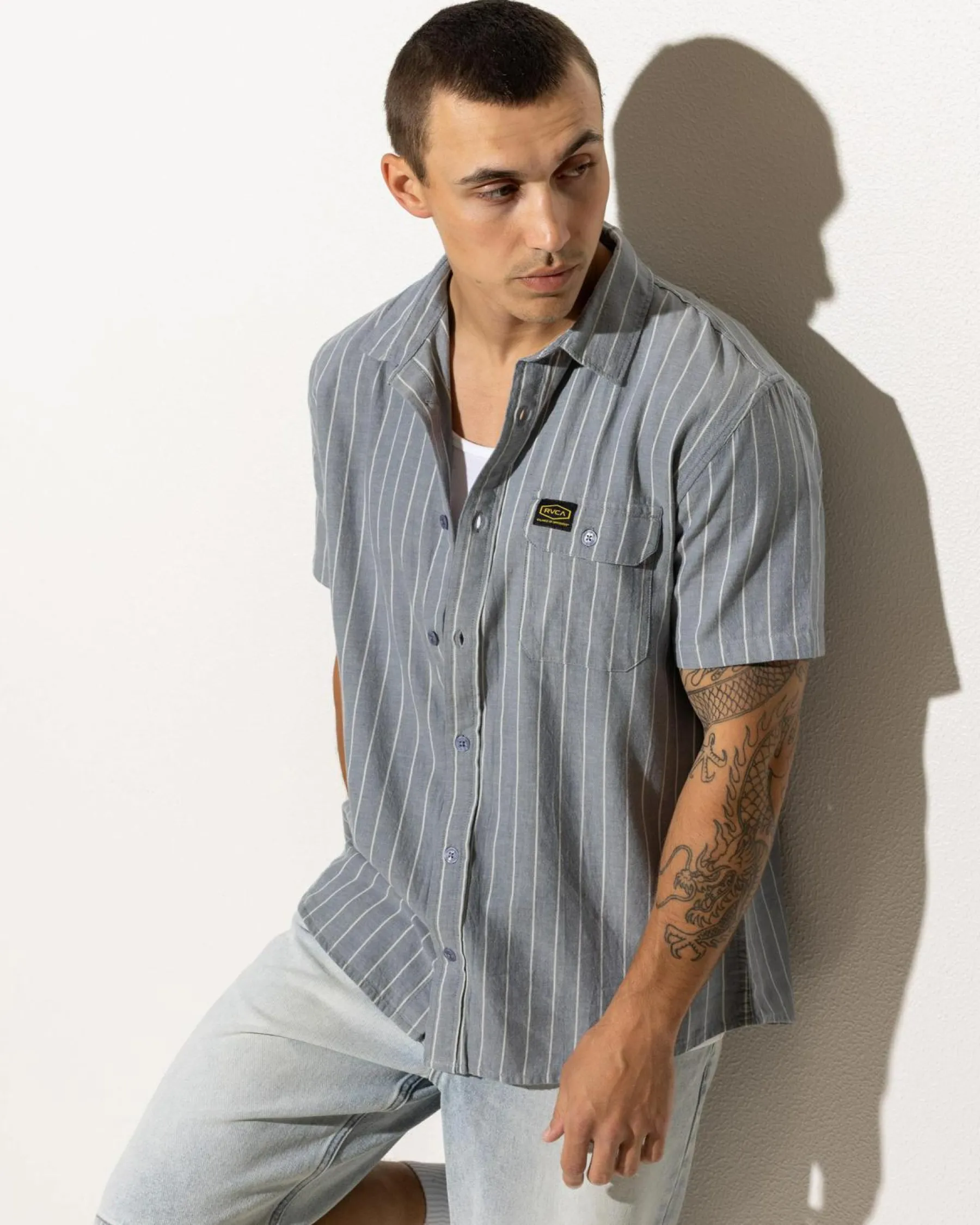 Tops & T-Shirts*RVCA Dayshift Stripe II Short Sleeve Shirt Chambray