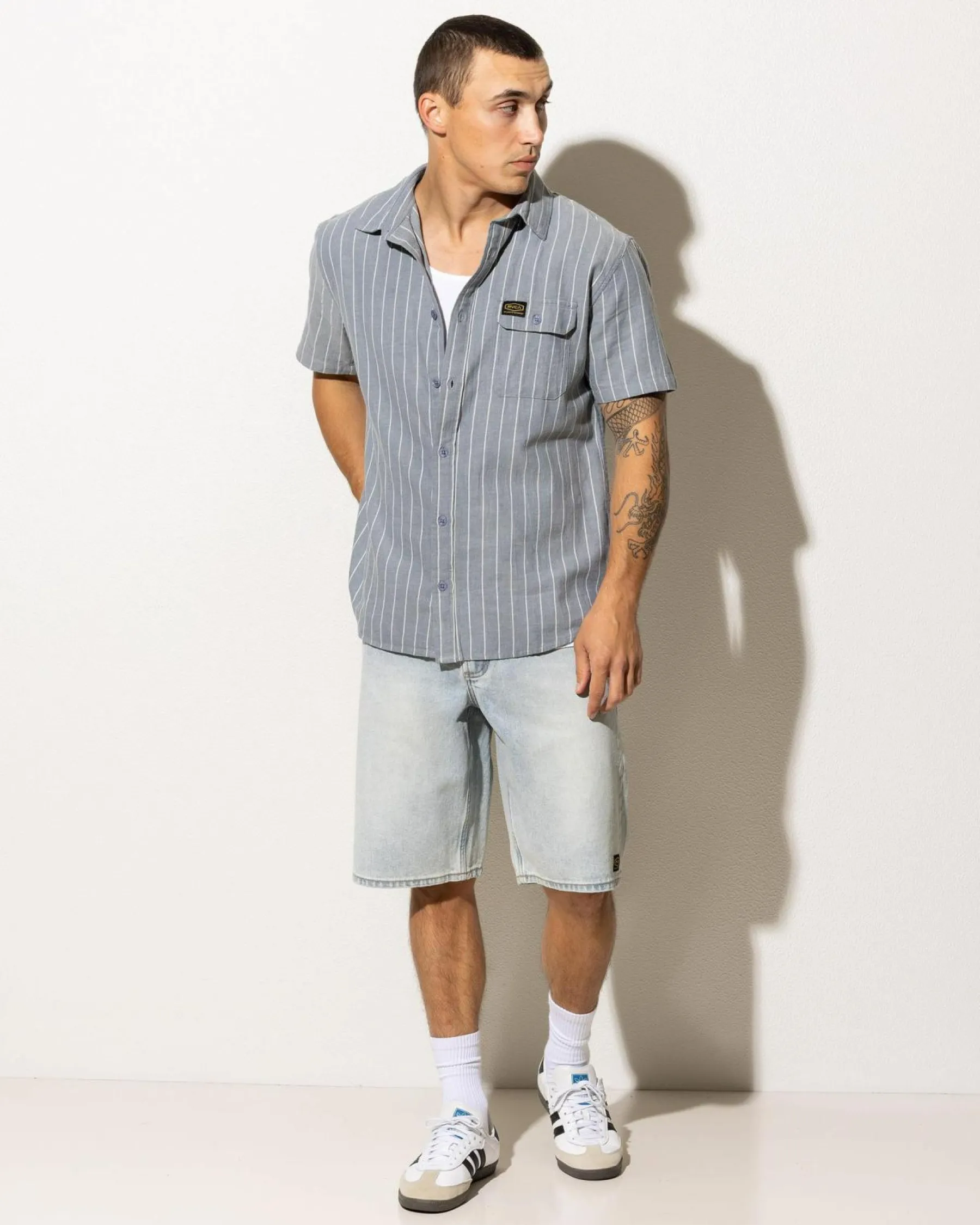 Tops & T-Shirts*RVCA Dayshift Stripe II Short Sleeve Shirt Chambray