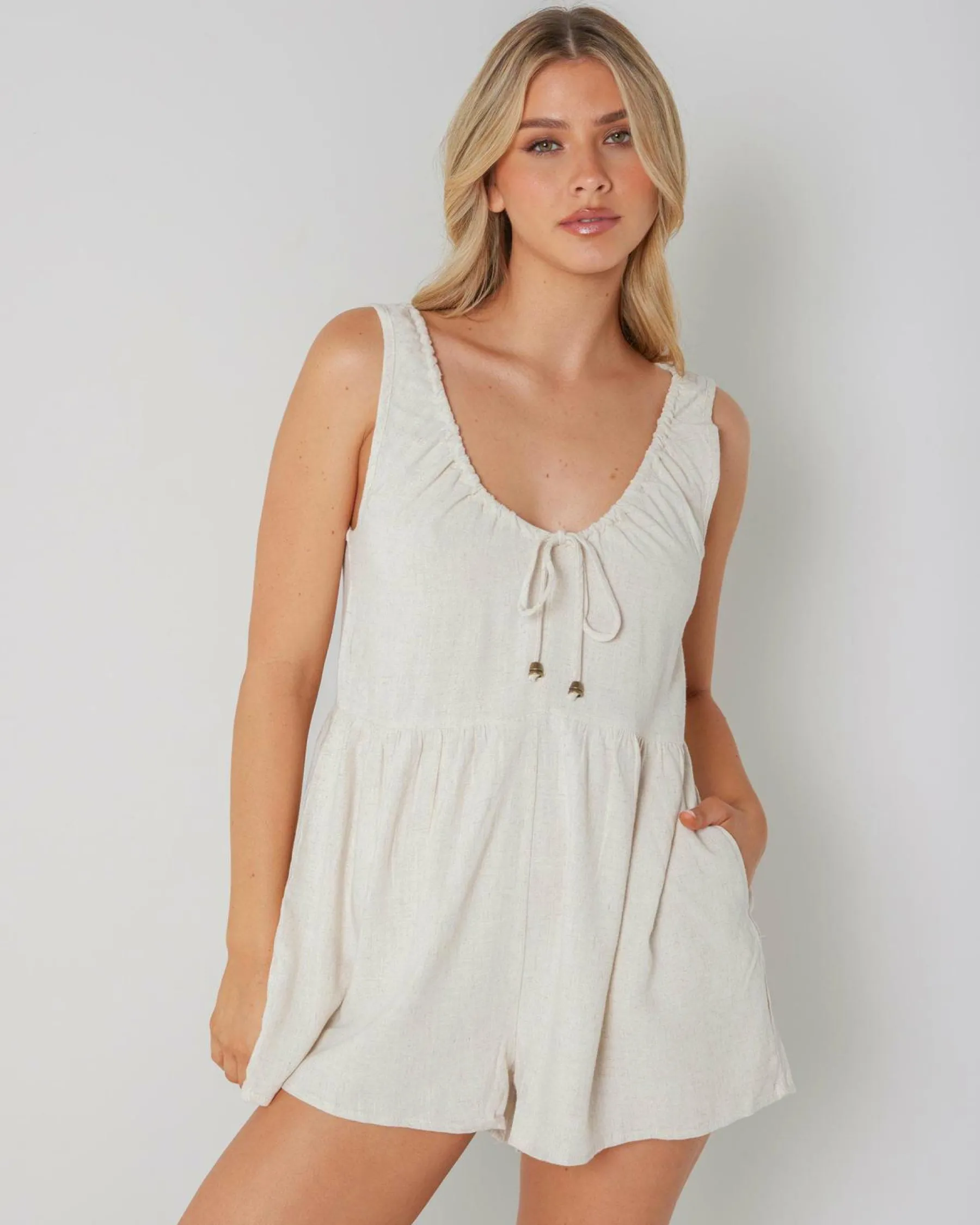 Playsuits & Jumpsuits*Mooloola Delila Playsuit Natural Salt & Pepper