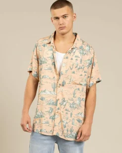 Tops & T-Shirts*Double Diamond Ranch Desert Rider Short Sleeve Shirt Coral