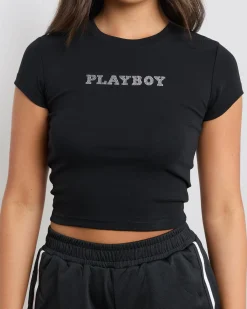 Hot Diamante` Baby Tee Women Tops