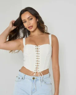 Tops*Ava And Ever Dolly Lace Up Top White