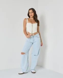 Tops*Ava And Ever Dolly Lace Up Top White