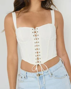 Tops*Ava And Ever Dolly Lace Up Top White