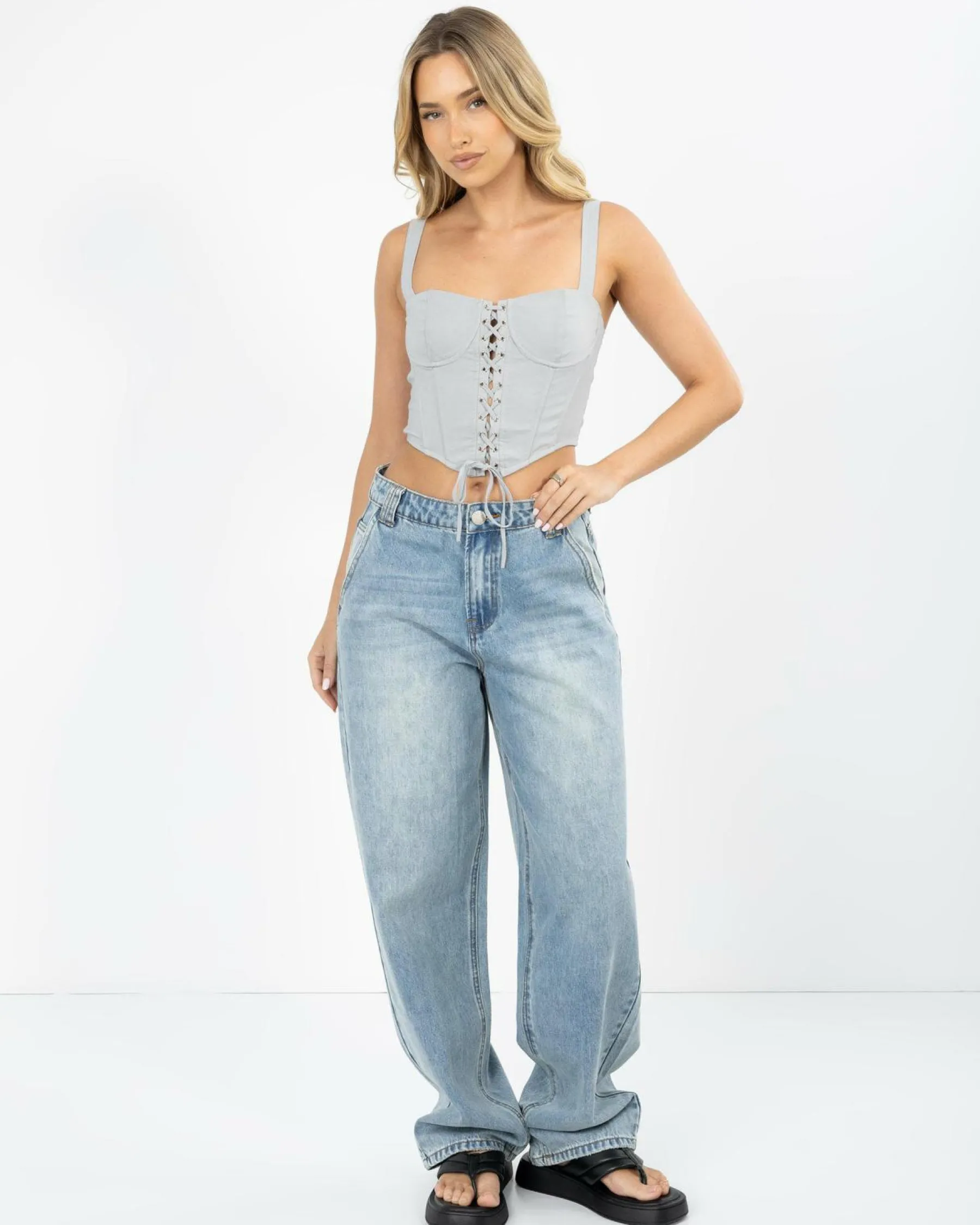 Tops*Ava And Ever Dolly Lace Up Top Grey