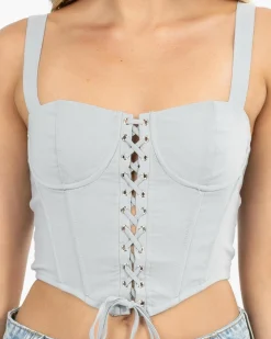Tops*Ava And Ever Dolly Lace Up Top Grey