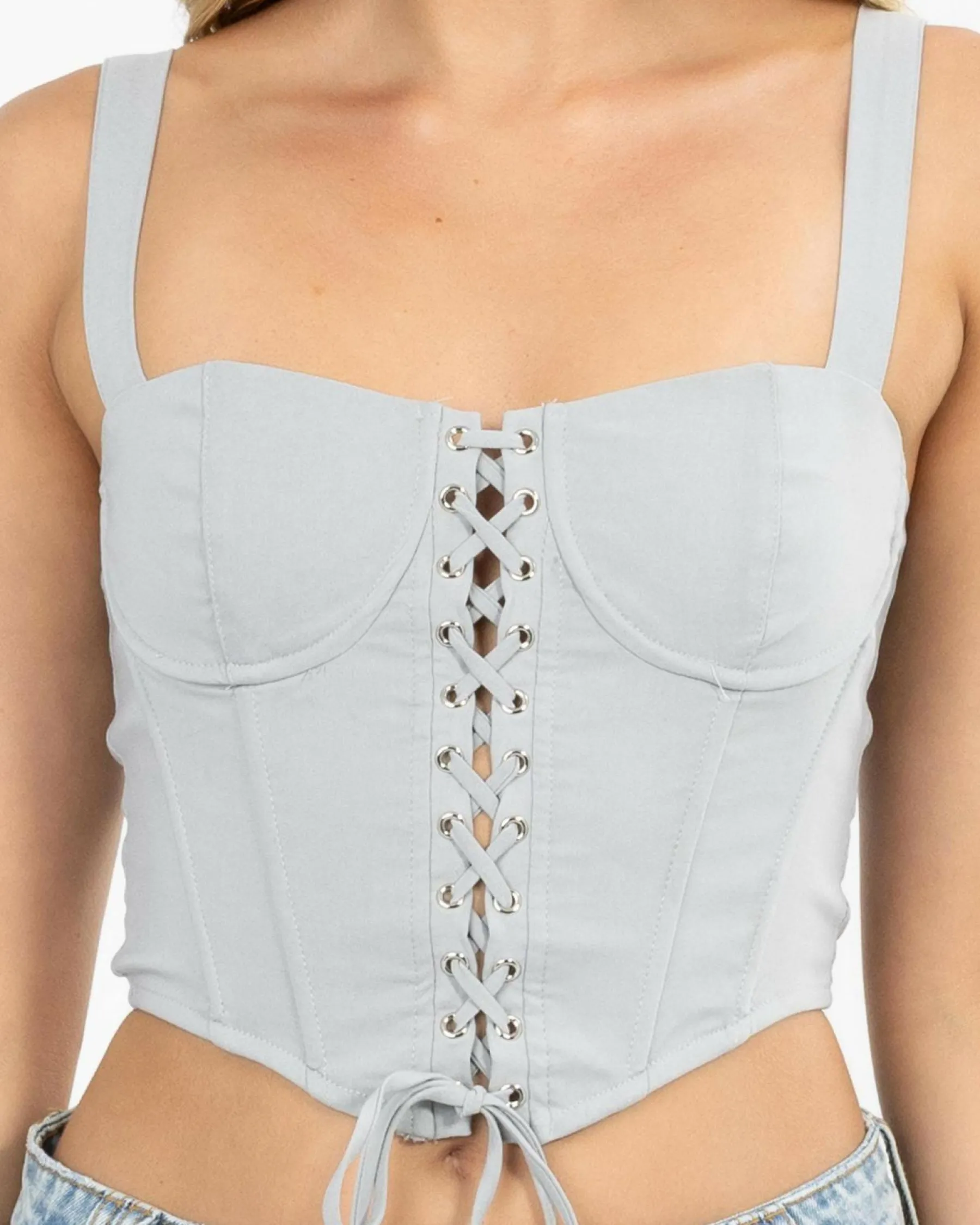 Tops*Ava And Ever Dolly Lace Up Top Grey