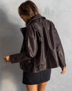 Jackets & Coats*Ava And Ever Drifter Faux Leather Biker Jacket Matte Brown