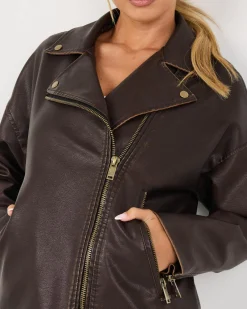 Jackets & Coats*Ava And Ever Drifter Faux Leather Biker Jacket Matte Brown