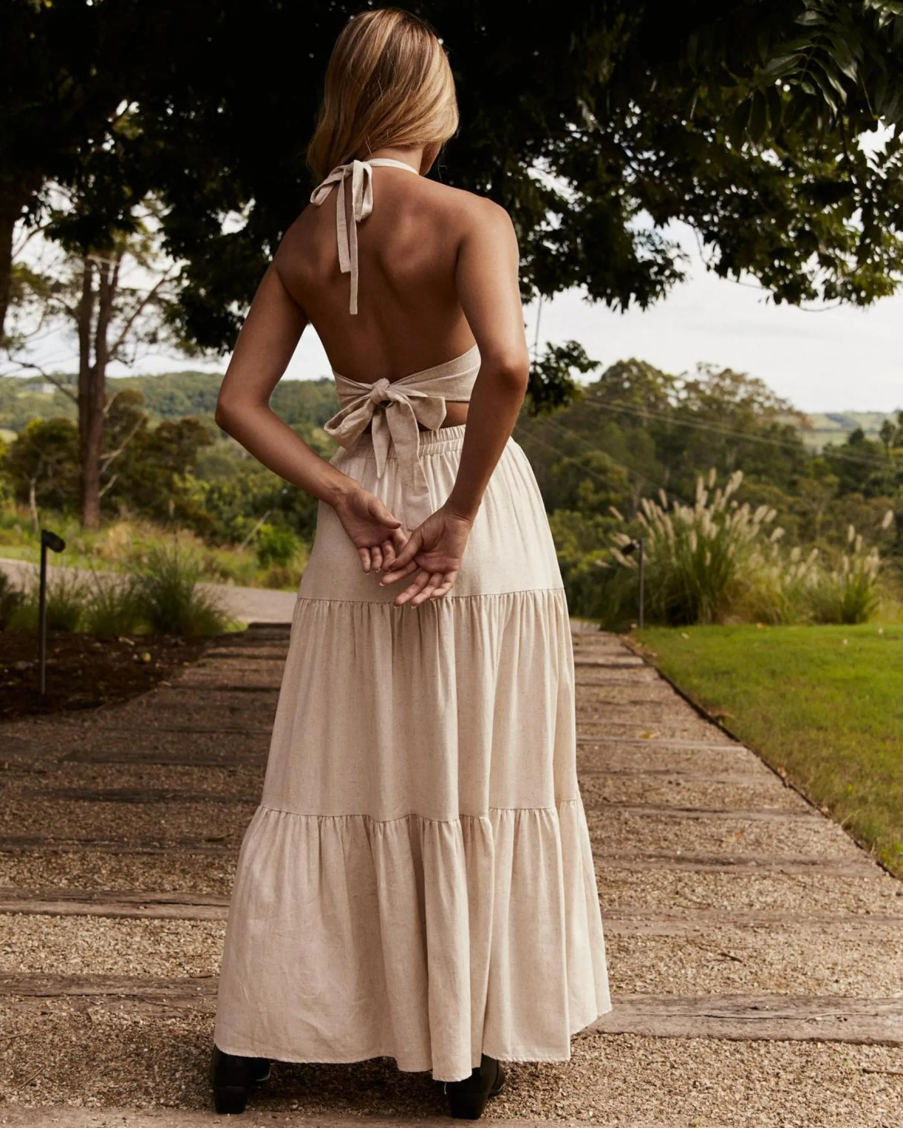 Sets|Linen Blend*Mooloola Dusk Hawaii Maxi Skirt Natural Salt & Pepper