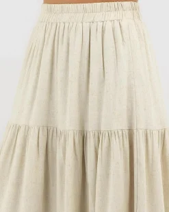 Sets|Linen Blend*Mooloola Dusk Hawaii Maxi Skirt Natural Salt & Pepper