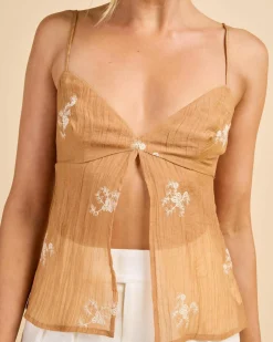 Tops*Mooloola Elara Split Front Top Taupe