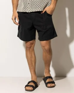 Shorts & Bottoms|Linen Blend*Silent Theory Elastic Patch Pocket Shorts Black