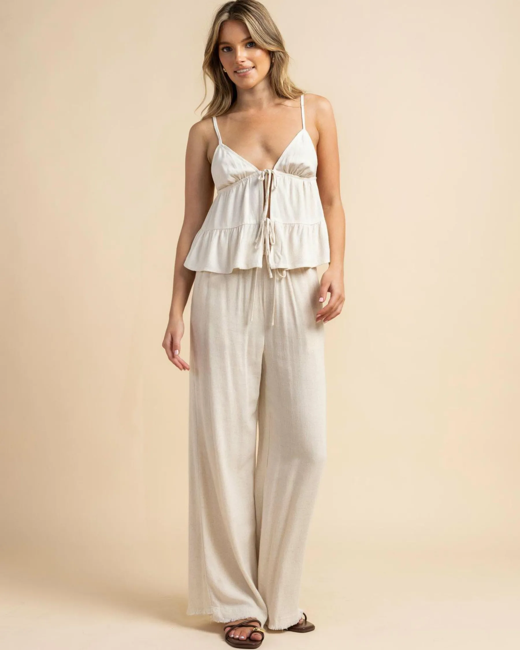 Sets|Linen Blend*Mooloola Elia Dallis Top Natural Salt & Pepper