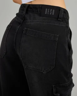 Denim|Bottoms*DESU Elkie Cargo Jeans Washed Black
