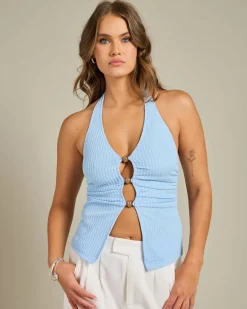 Tops*Mooloola Elle Cabo Halter Top Light Blue