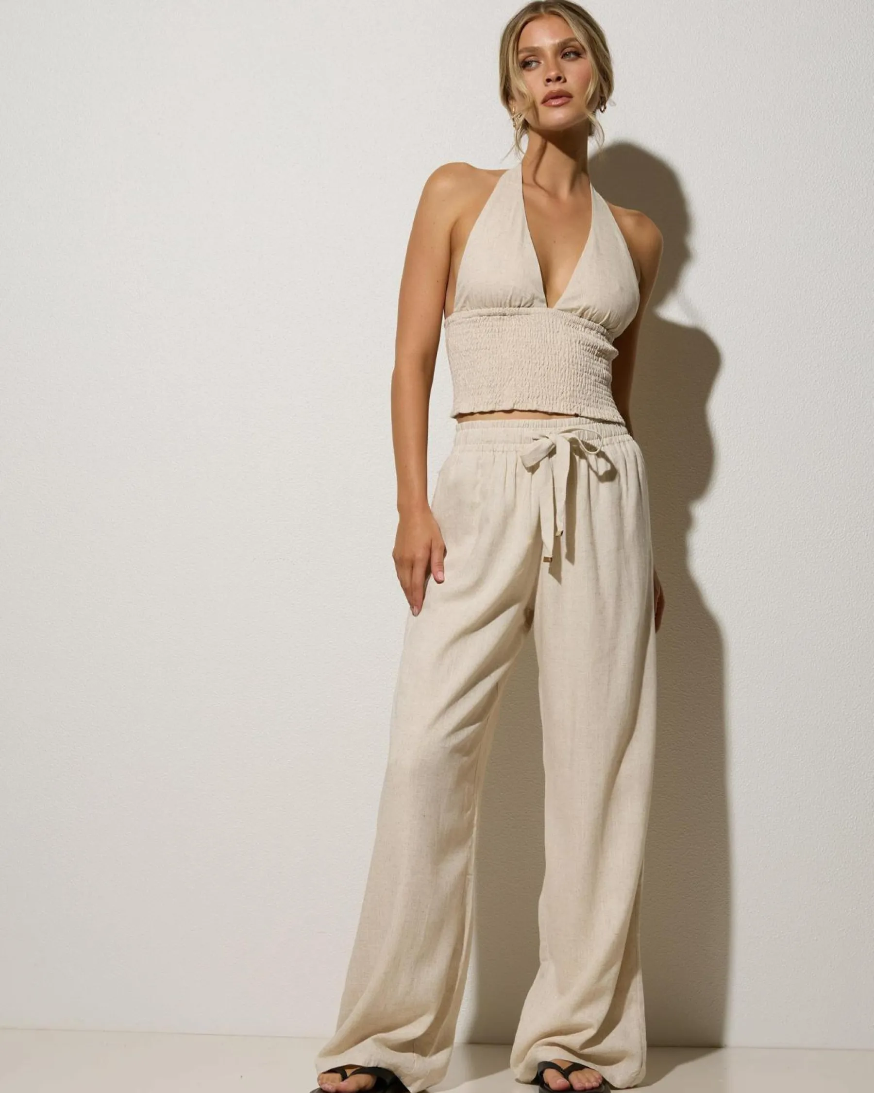 Sets|Linen Blend*Mooloola Elle Hawaii Beach Pants Natural Salt & Pepper
