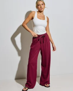 Sets|Linen Blend*Mooloola Elle Hawaii Beach Pants Wine