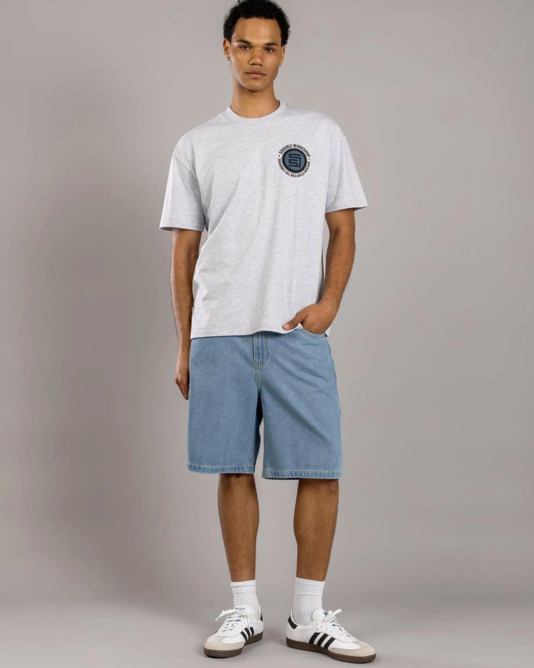 Denim|Shorts & Bottoms*S-Double Embroidered Denim Shorts Mid Blue