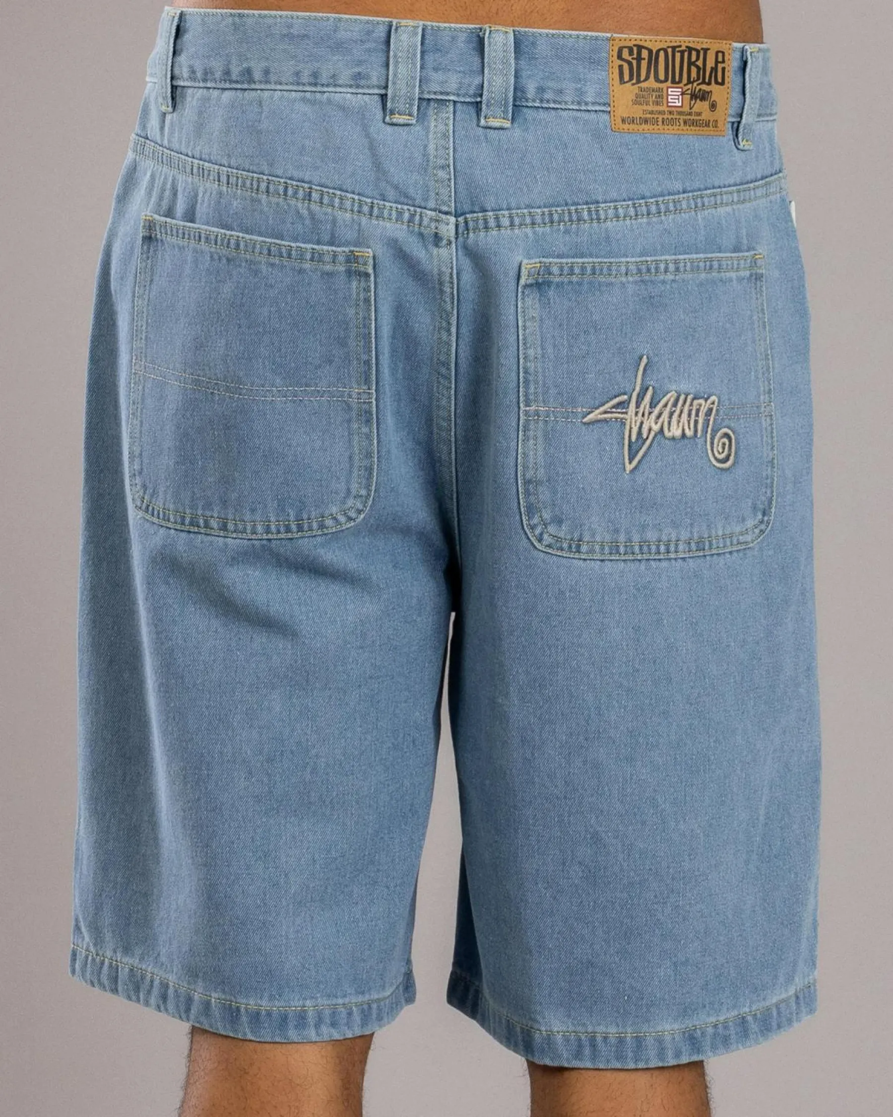 Denim|Shorts & Bottoms*S-Double Embroidered Denim Shorts Mid Blue