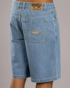Denim|Shorts & Bottoms*S-Double Embroidered Denim Shorts Mid Blue