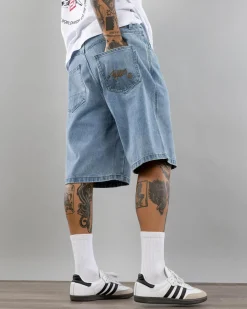 Denim|Shorts & Bottoms*S-Double Embroidered Denim Shorts Fade Wash