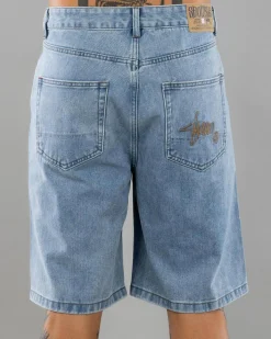 Denim|Shorts & Bottoms*S-Double Embroidered Denim Shorts Fade Wash