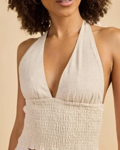 Clearance Evie Hawaii Halter Top Women Sets|Linen Blend