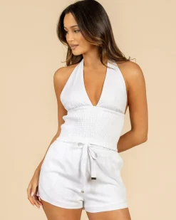 Sets|Linen Blend*Mooloola Evie Hawaii Halter Top White